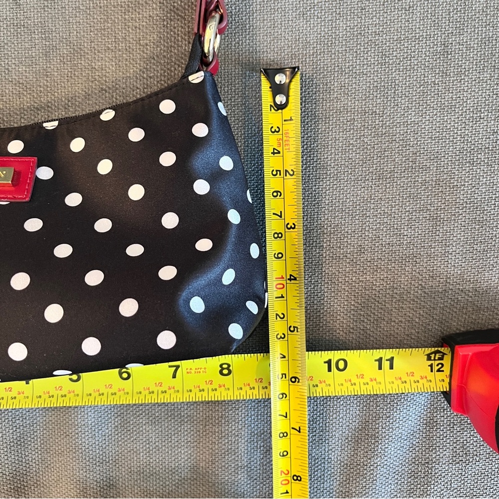 St John Black White Polka Dot Shoulder Bag with Red Leather Trim - Picture 5 of 11